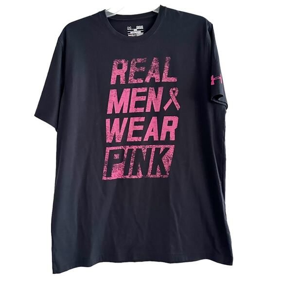 Under Armour T Shirt Heatgear Medium Black Real Men Wear Pink Tee Medium Loose - Picture 1 of 10